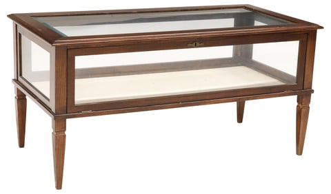 ITALIAN CARVED WALNUT VITRINE DISPLAY TABLE