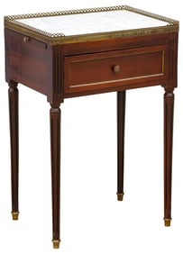 FRENCH LOUIS XVI STYLE MARBLE-TOP MAHOGANY SIDE TABLE