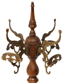 ITALIAN GILT METAL & SPIRAL WOOD STANDING HALL TREE