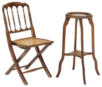 (2) FRENCH BEECHWOOD FOLDING CHAIR & PLANT STAND