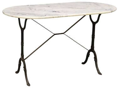 FRENCH MARBLE-TOP PAINTED CAST IRON BISTRO TABLE