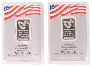(2) ENGLEHARD ONE TROY OUNCE PLATINUM BARS