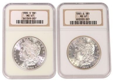 (2) U.S. SILVER DOLLARS NGC, MS 67, 1880-S, 1881-S