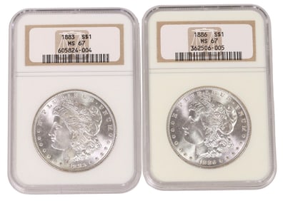 (2) U.S. SILVER DOLLARS NGC, MS67, 1883, 1886