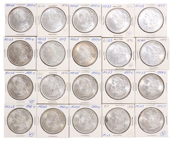(20) U.S. SILVER DOLLARS, 1888, 1891, 1892, 1896, 1897. HIGH MS
