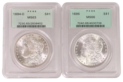 (2) U.S. SILVER DOLLARS, 1894-O PCGS MS63, 1896 PCGS MS66