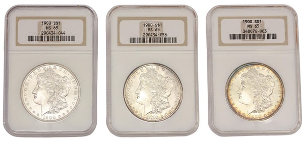 (3) U.S. SILVER DOLLARS, 1900, ALL NGC MS65