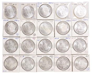 (20) U.S. MORGAN SILVER DOLLARS, 1880, 1881, 1883, 1884 HIGH MS