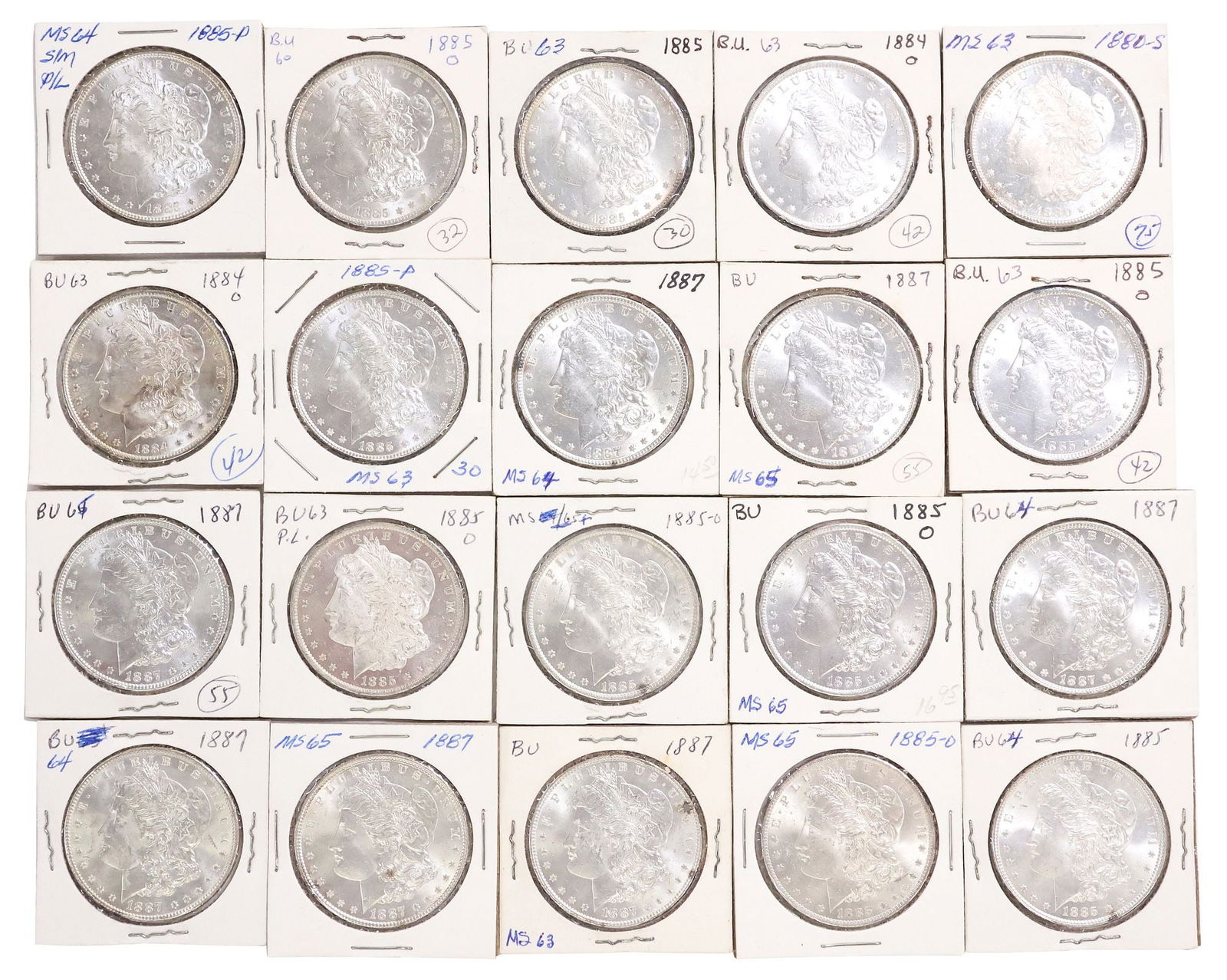 (20) U.S. MORGAN SILVER DOLLARS, 1880, 1884, 1885, 1887, HIGH MS (1 of 4)