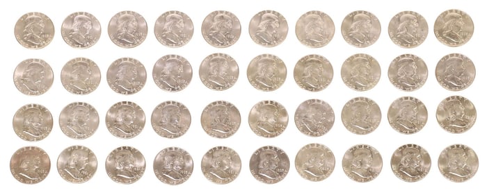 (40) U.S. FRANKLIN HALF DOLLARS, 1961, 1963,. BU