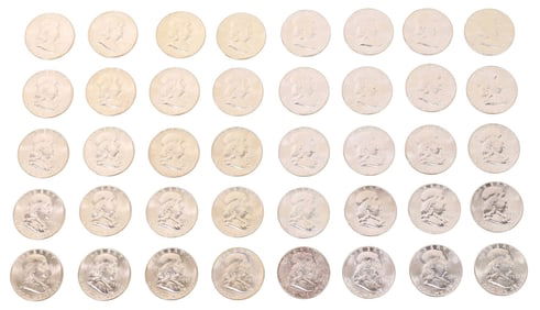(40) U.S. FRANKLIN HALD DOLLARS, 1962, 1963, BU