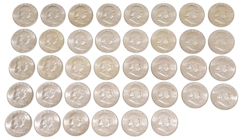 (38) FRANKLIN HALF DOLLARS, 1954, 1962