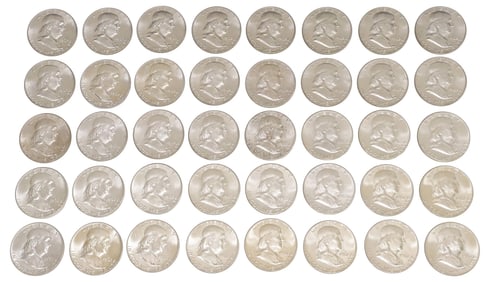 (40) U.S. FRANKLIN HALF DOLLARS, 1961, 1962, 1963