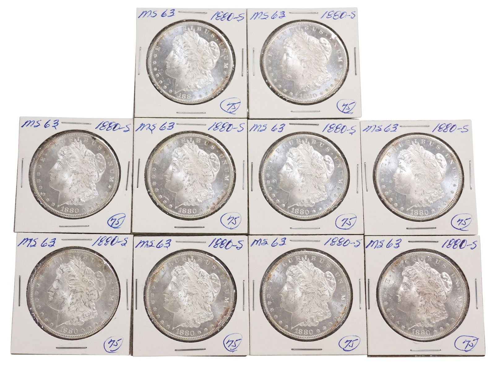 (10) U.S. MORGAN 1880-S SILVER DOLLARS, HIGH MS (1 of 4)