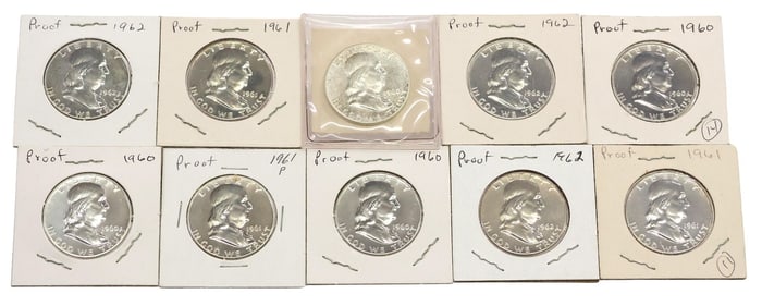 (10) U.S. FRANKLIN HALF DOLLARS, 1960P, 1961P, 1962P, HIGH MS