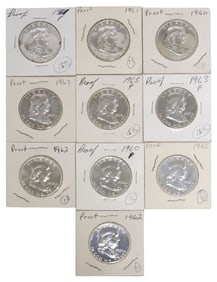 (10) U.S. FRANKLIN HALF DOLLARS, 1960P, 1961P, 1962P, 1963P. HIGH MS