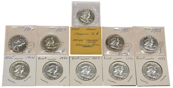(10) U.S. FRANKLIN HALF DOLLARS, 1951P, 1952P, 1953P, 1954P, 1956P. 1957P, HI MS