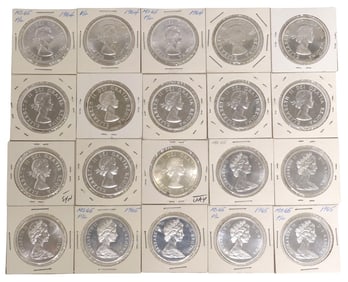 (20) CANADA SILVER DOLLARS, 1961, 1962, 1963, 1964, 1965