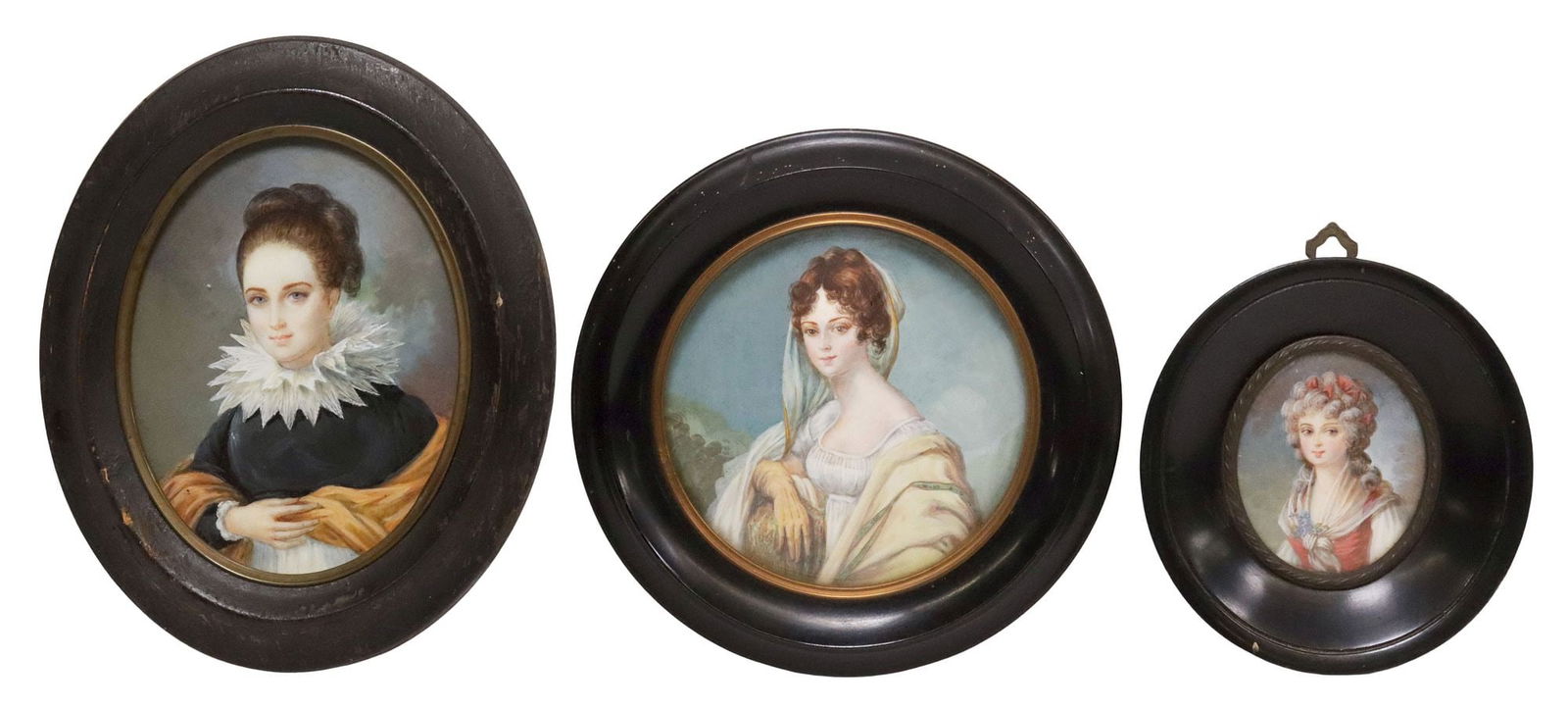 (3) FRENCH SCHOOL WATERCOLOR PORTRAIT MINIATURES