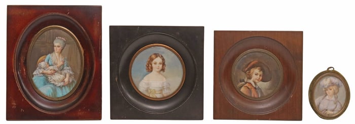 (4) FRENCH SCHOOL WATERCOLOR PORTRAIT MINIATURES