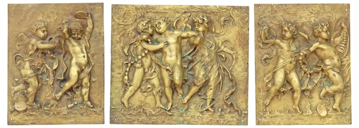 (3) CONTINENTAL NEOCLASSICAL STYLE ORMOLU CHERUB RELIEF PLAQUES