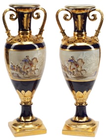 (2) LARGE SEVRES STYLE PORCELAIN 'NAPOLEONIC' VASES