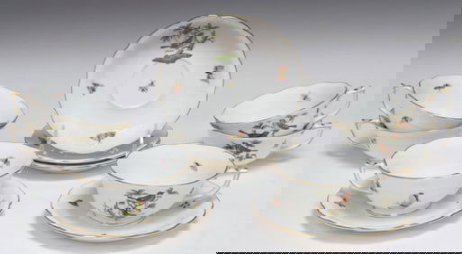 (11) HEREND 'ROTHSCHILD BIRD' PORCELAIN CUPS & SAUCERS