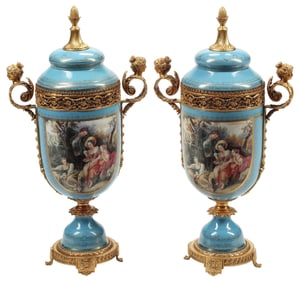 (2) ORMOLU-MOUNTED SEVRES-STYLE PORCELAIN POTPOURRI VASES