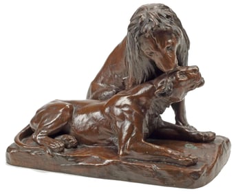 AFTER GEORGES GARDET (1863-1939) BRONZE SCULPTURE, 'LION ET LIONNE'