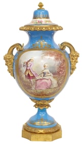 LARGE ORMOLU-MOUNTED SEVRES-STYLE PORCELAIN VASE & COVER