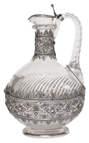 FRENCH SILVER-MOUNTED CUT-GLASS CLARET JUG
