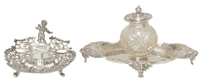(2) ENGLISH & GERMAN SILVER INKSTANDS