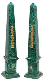 (2) MALACHITE OBELISKS WITH FRENCH ORMOLU MOUNTS, 23.75"H