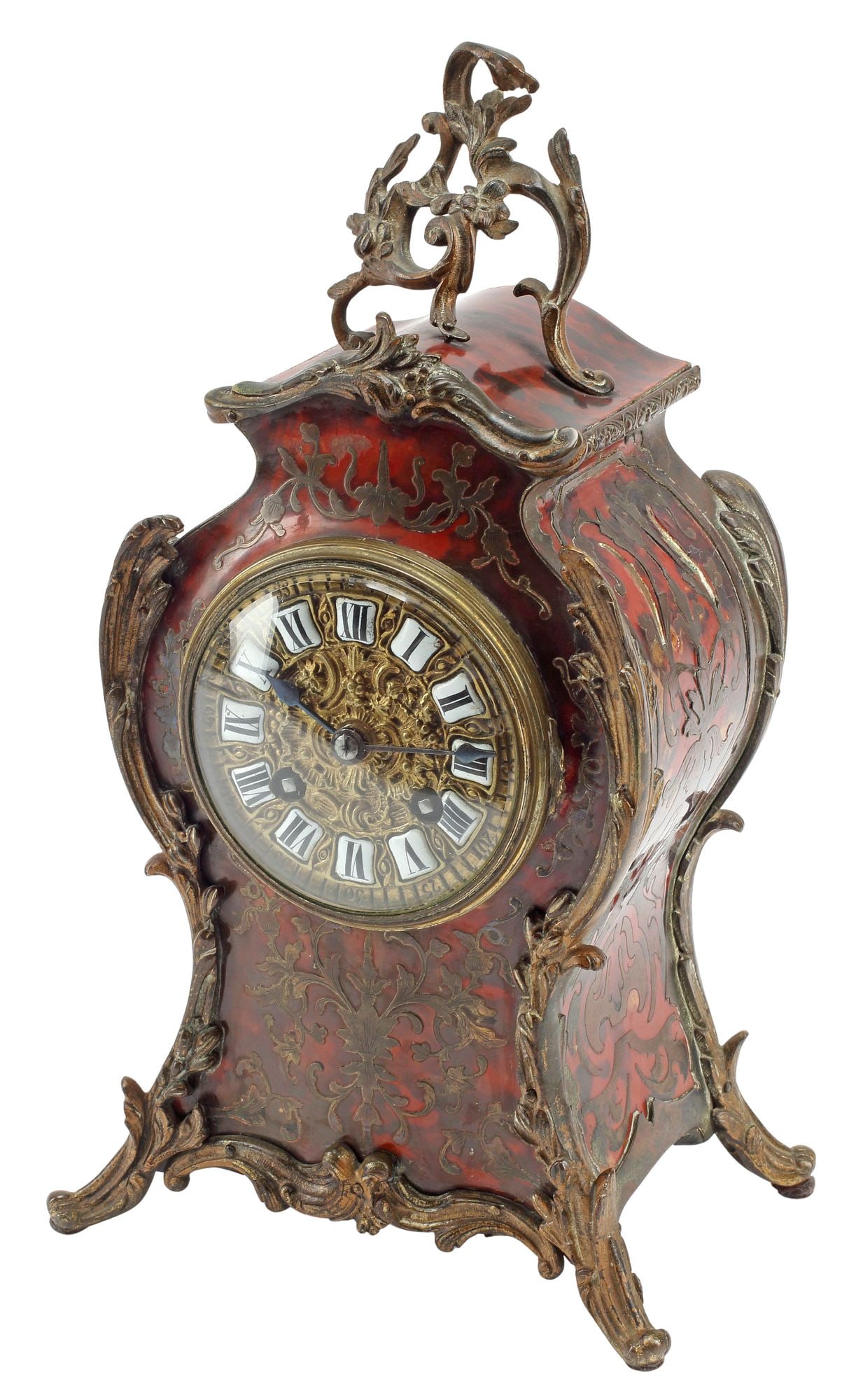 FRENCH LOUIS XV STYLE BRASS-INLAID BOULLE-STYLE BRACKET CLOCK (1 of 5)