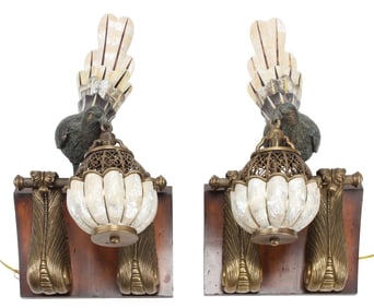 (2) MAITLAND-SMITH (ATTRIB.) SCONCES OF A BIRD HOLDING A LANTERN