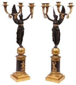 (2) EMPIRE STYLE BRONZE WINGED VICTORY FOUR-LIGHT CANDELABRA