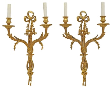 (2) FINE LOUIS XVI STYLE ORMOLU TWO-LIGHT WALL SCONCES
