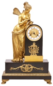 FRENCH EMPIRE PATINATED BRONZE & ORMOLU 'PSYCHE' MANTEL CLOCK