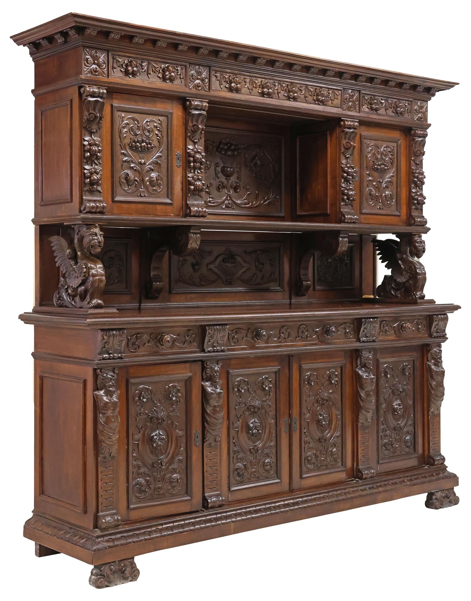 ITALIAN RENAISSANCE REVIVAL CARVED WALNUT BUFFET (1 of 8)