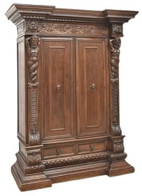 ITALIAN RENAISSANCE REVIVAL FIGURAL CARVED CABINET
