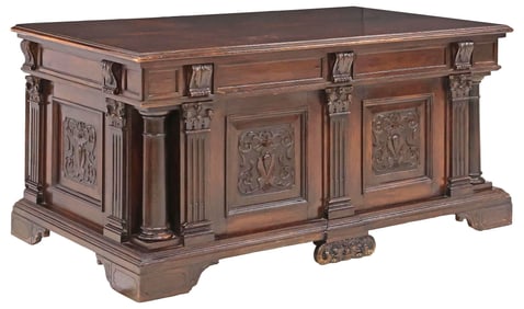 ITALIAN RENAISSANCE REVIVAL CARVED WALNUT DESK
