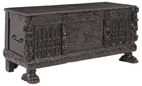 CONTINENTAL RENAISSANCE STYLE HIGHLY CARVED TRUNK, 18TH C.