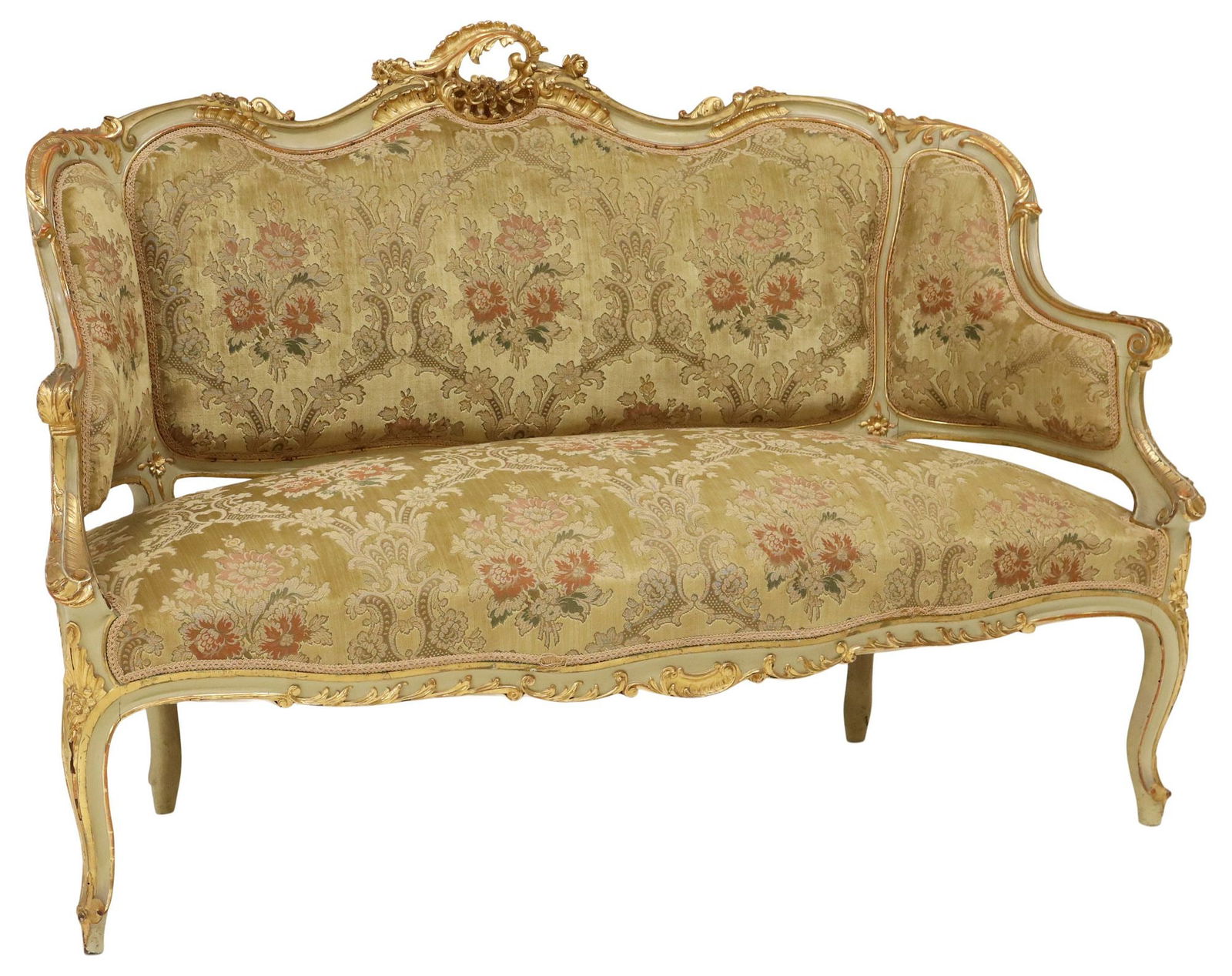 ITALIAN ROCOCO STYLE PARCEL-GILTWOOD PAINTED SOFA (1 of 3)