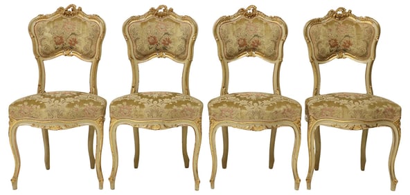 (4) ITALIAN ROCOCO STYLE PARCEL-GILT PAINTED SIDE CHAIRS