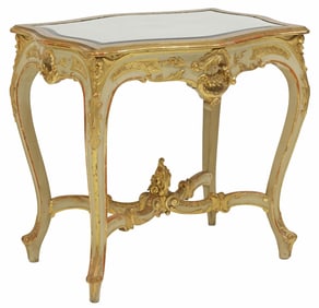 ITALIAN ROCOCO STYLE MIRRORED TOP PARCEL GILT SIDE TABLE
