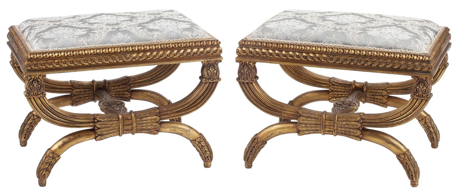 (2) NEOCLASSICAL STYLE SILK-UPHOLSTERED GILTWOOD TABOURETS (1 of 5)