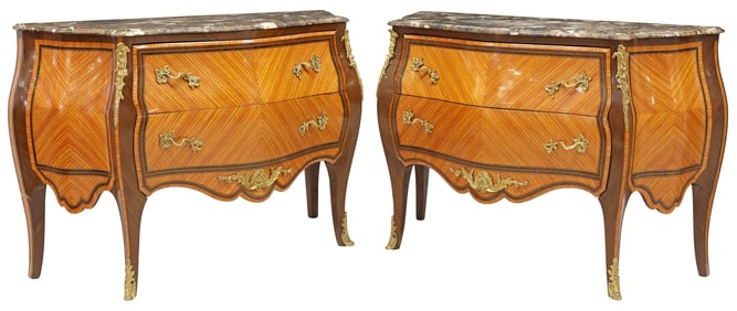 (2) LOUIS XV STYLE ORMOLU-MOUNTED BOMBE COMMODES