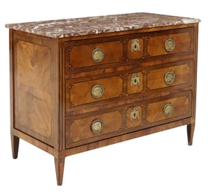 LOUIS XVI PARQUETRY MARBLE-TOP COMMODE, 18TH C.