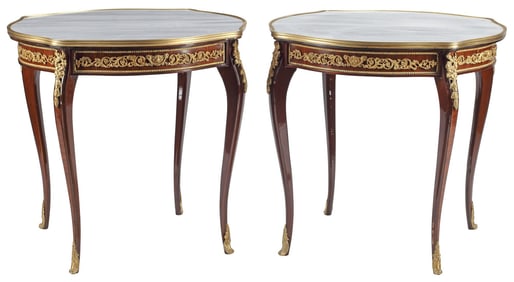 (2) LOUIS XV STYLE ORMOLU-MOUNTED & MARBLE-INSET TABLES