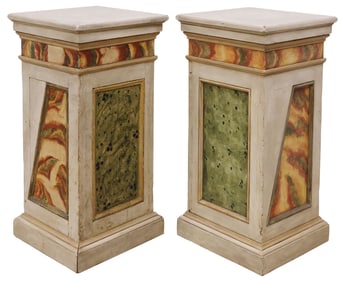 (2) CONTINENTAL FAUX MARBLE PAINTED WOOD PEDESTALS